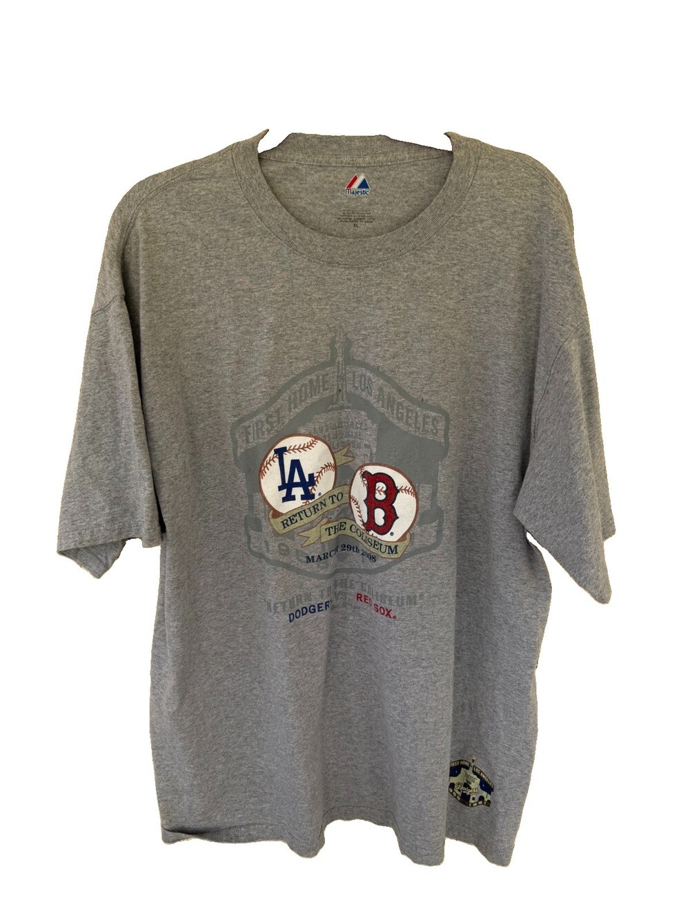 VINTAGE 2008 LOS ANGELES DODGERS VS RED SOX SHIRT Size XL RETURN TO THE COLISEUM